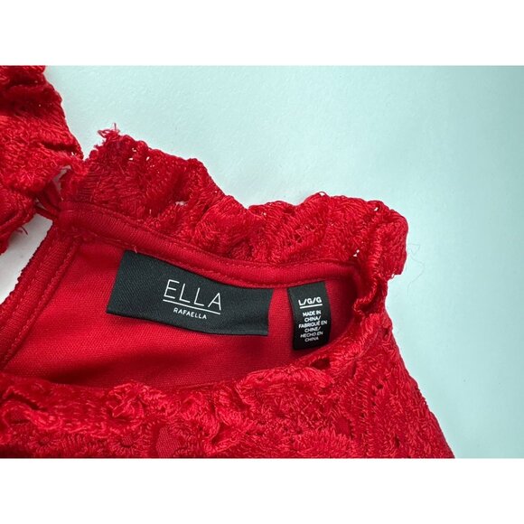 Ella Rafaella Womens Red Lace Blouse Size Large Stylish Floral Crochet Design - Picture 4 of 12
